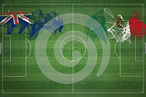 New Zealand vs Mexico Soccer Match, national colors, national flags, soccer field, football game, Copy space