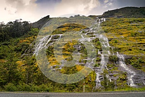 New Zealand Waterfalls near Homer Tunnel