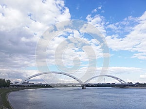 New Zezelj bridge on river Danube in Novi Sad Serbia. The prospect of built New Zezelj Bridge view