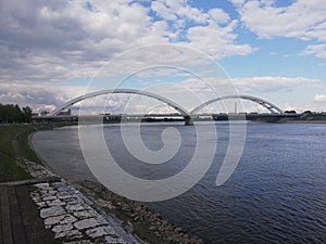 New Zezelj bridge on river Danube in Novi Sad Serbia. The prospect of built New Zezelj Bridge view