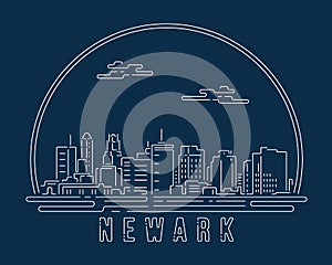 Newark - Cityscape with white abstract line corner curve modern style on dark blue background, building skyline city vector