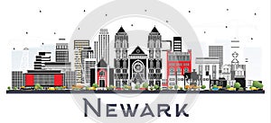 Newark New Jersey City Skyline with Color Buildings Isolated on White