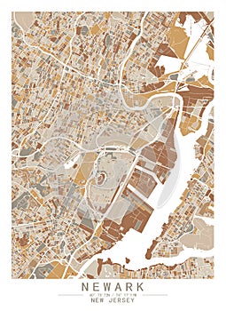 Newark NewJersey USA Creative Color Block city Map Decor Serie