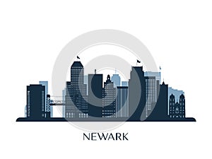 Newark skyline, monochrome silhouette.