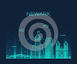 Newark skyline New Jersey USA vector linear style