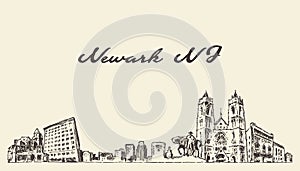 Newark skyline, New Jersey, USA vector sketch