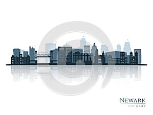 Newark skyline silhouette with reflection.