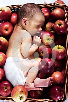 Newborn in apples