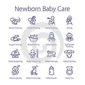 Newborn babies care, infant, diaper, doctor, toys