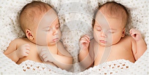 Newborn Babies Twins Sleep in Bed, Sleeping New Born Twin Kids