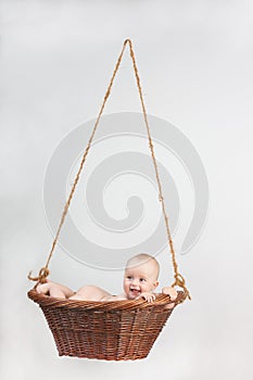 Newborn baby in basket