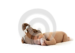 Newborn baby in bear cap