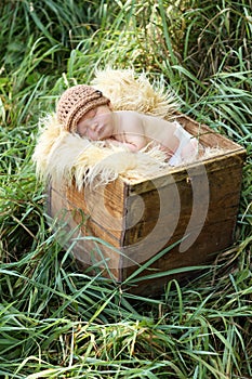 Newborn baby in a box
