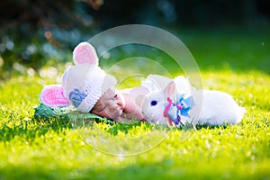 Newborn baby boy with Easter bunny