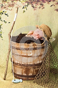 Newborn Baby Boy with Fishing Hat and Pole
