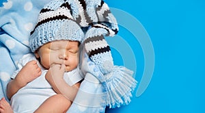 Newborn Baby Boy Sleep Over Blue, Sleeping New Born Child