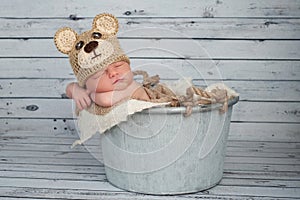 Newborn Baby Boy in a Teaddy Bear Costume