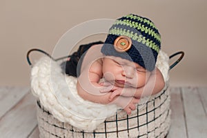 Newborn Baby Boy Wearing a Beanie Cap