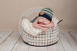Newborn Baby Boy Wearing a Beanie Cap