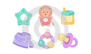 Newborn and baby care icons set, nursery accessories, baby shower and newborn concept vector Illustration