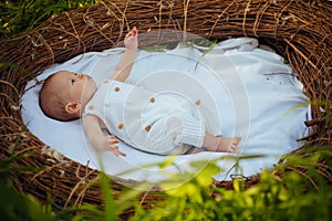 Newborn baby care. Motor activity of newborn baby. Outdoor activity of newborn child. Cheerfulness and health. Boost the photo