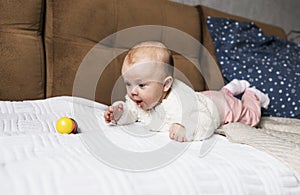 a newborn baby in a crib, the concept of children and the birth of a close-up