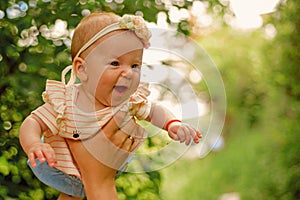 Newborn baby enjoy flying in fathers hands. Newborn baby girl and father. I am daddys girl. I have a fathers day every