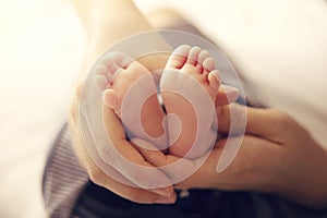 Newborn Baby Feet in mother hands