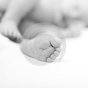 Newborn baby foot detail. Baby care