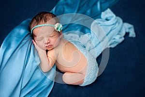 Newborn Baby Girl with Blue Headband