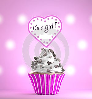 Newborn Baby Girl card message on a delicious cupcake