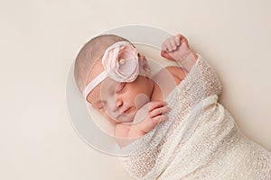 Newborn Baby Girl with Light Pink Flower Headband