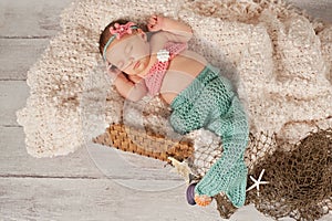 Newborn Baby Girl in a Mermaid Costume