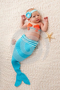 Newborn Baby Girl in a Mermaid Costume