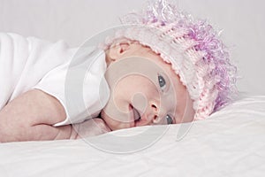 Newborn Baby Girl in Pink Hat
