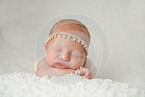 Newborn Baby Girl with Rhinestone and Pearl Headband