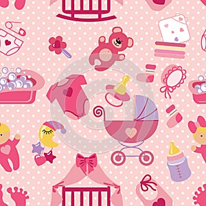 Newborn Baby girl seamless pattern.Polka dot