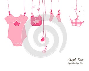 Newborn baby girl symbols arrival card vector
