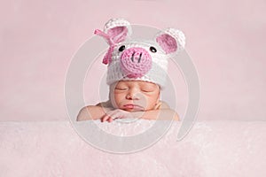 Newborn Baby Girl Wearing Piglet Costume