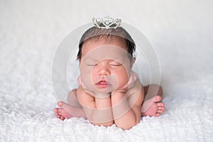 Newborn Baby Girl Wearing a Rhinestone Princess Crown