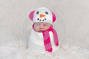 Newborn Baby Girl Wearing a Snowgirl Costume