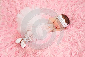 Newborn Baby Girl Wearing a White Ballerina Tutu