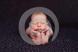 Newborn baby on her elbows photo