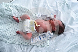 Newborn baby in hospital crib