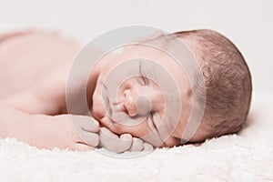 Newborn Baby Male Sleeping Closeup Face