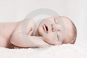 Newborn Baby Male Sleeping Peacefully Closeup Face