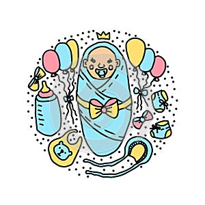 Newborn baby prince baby shower vector illustration