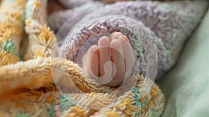 The Newborn Babyâs Hand. AI generated photo