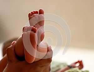 newborn baby`s little feet.close up of legs.