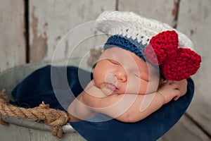 Newborn Baby in Sailor Girl Hat